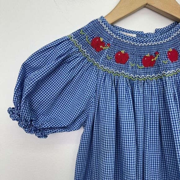 Anavini Kids Blue Gingham Smocked Worm and Apple Puff Sleeve Maxi Dress - Picture 5 of 7